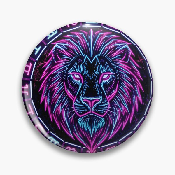 Item preview, Neon Leo Lion Zodiac Wheel Pink Blue Glow Art designed and sold by Zodiac Celestial Art.