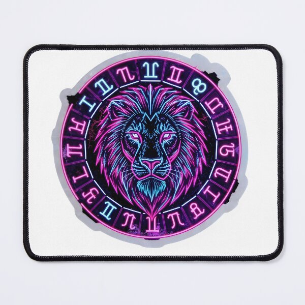 Item preview, Neon Leo Lion Zodiac Wheel Pink Blue Glow Art designed and sold by Zodiac Celestial Art.