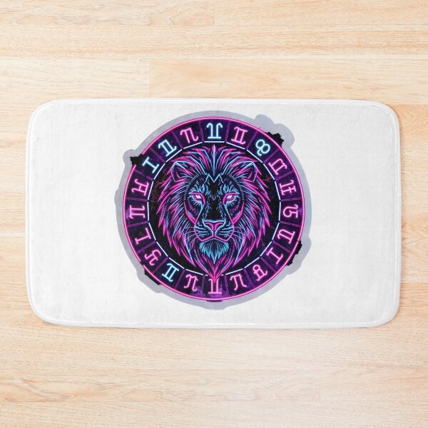 Item preview, Neon Leo Lion Zodiac Wheel Pink Blue Glow Art designed and sold by Zodiac Celestial Art.