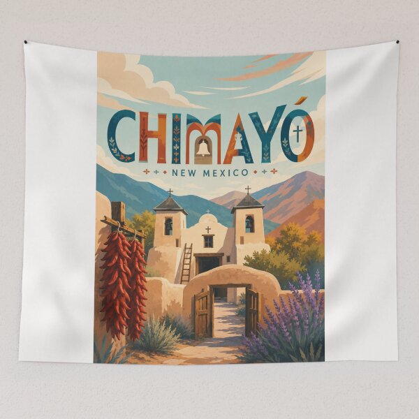 Artikelvorschau, Chimayó New Mexico El Santuario de Chimayó Historische Adobe-Kirche und Sangre de Cristo-Gebirge entworfen und verkauft von Places On Earth.