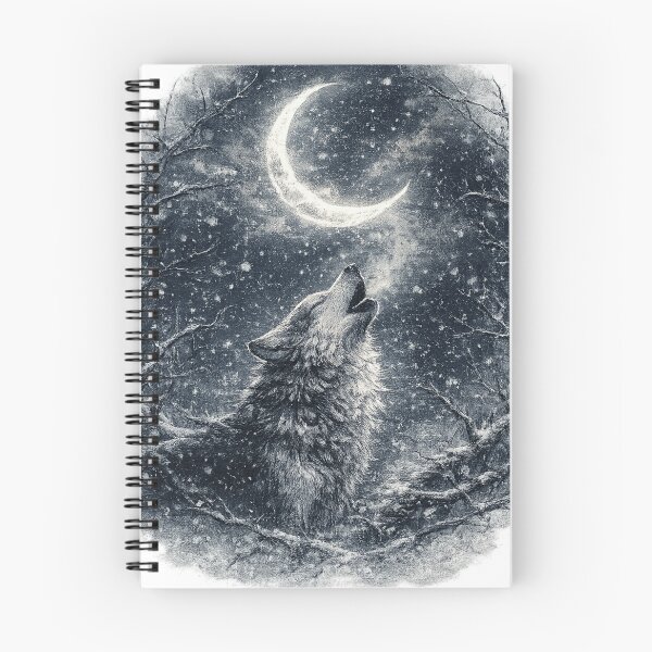 Item preview, Howling Wolf Crescent Moon Dark Forest Winter Illustration Design designed and sold by irfanshikh.