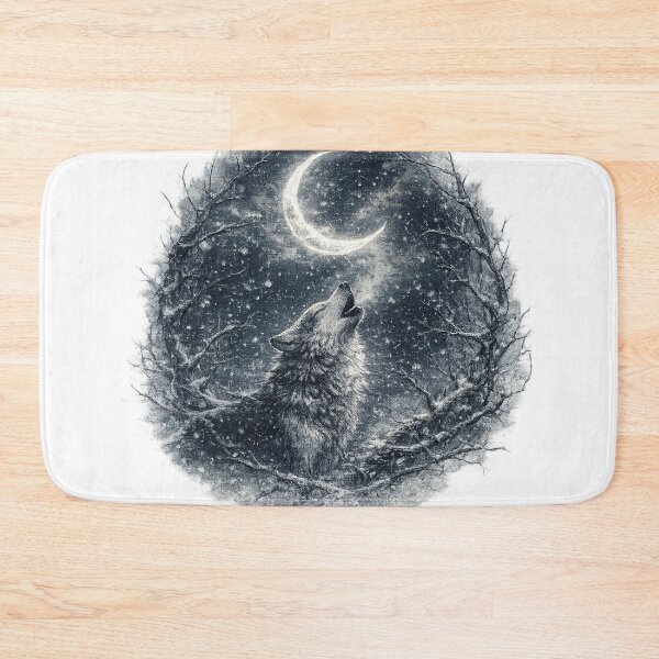Item preview, Howling Wolf Crescent Moon Dark Forest Winter Illustration Design designed and sold by irfanshikh.