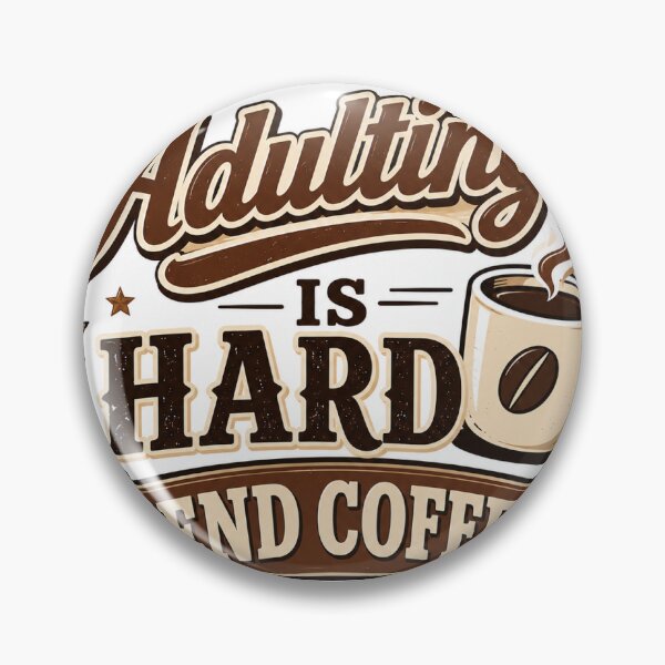 Item preview, Adulting Powered by Coffee Funny Vintage Badge Sticker designed and sold by RedRubyBubble.