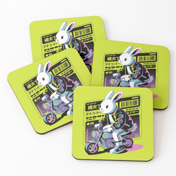 Item preview, Cute white rabbit on a motorcycle - Japanese art style designed and sold by BobaTeeStore.