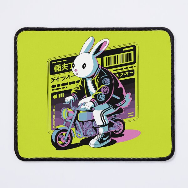 Item preview, Cute white rabbit on a motorcycle - Japanese art style designed and sold by BobaTeeStore.