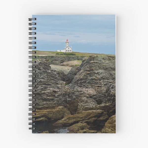 Item preview, Lighthouse On Rugged Coastline: White Building With Red Roof Beside Jagged Rocks designed and sold by FotoMahieu.