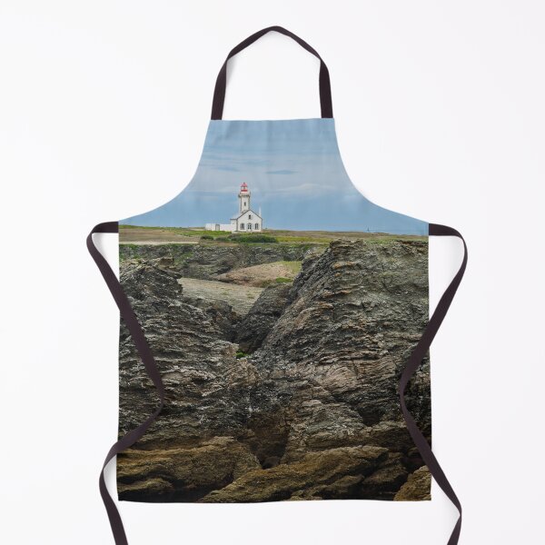 Item preview, Lighthouse On Rugged Coastline: White Building With Red Roof Beside Jagged Rocks designed and sold by FotoMahieu.