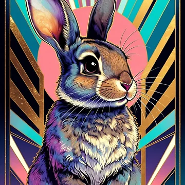 Artwork thumbnail, Vibrant Retro Rabbit with Colorful Rays by IntelliMindDesigns