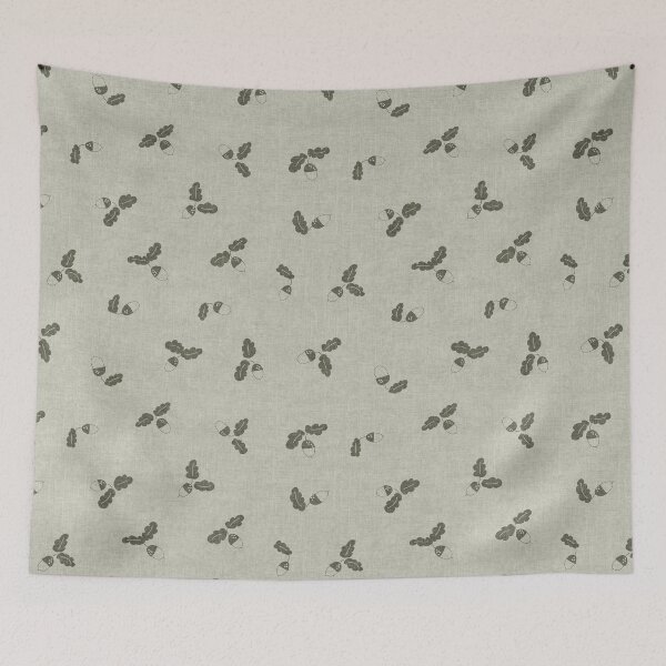 Item preview, minimal tossed acorn oak leaves scandinavian japandi autumn linen sage green designed and sold by RenattaZare.
