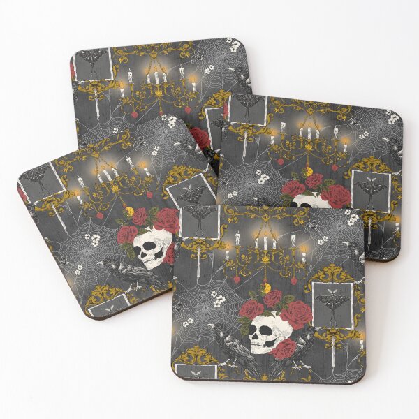 Item preview, Halloween Victorian Gothic Skull Rose Raven Damask Grey and Gold designed and sold by NoemiMarozsan.