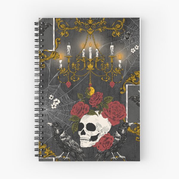 Item preview, Halloween Victorian Gothic Skull Rose Raven Damask Grey and Gold designed and sold by NoemiMarozsan.