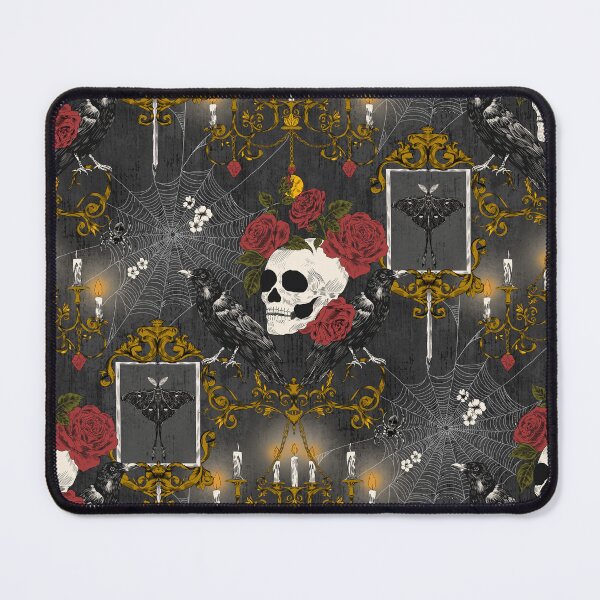 Item preview, Halloween Victorian Gothic Skull Rose Raven Damask Grey and Gold designed and sold by NoemiMarozsan.