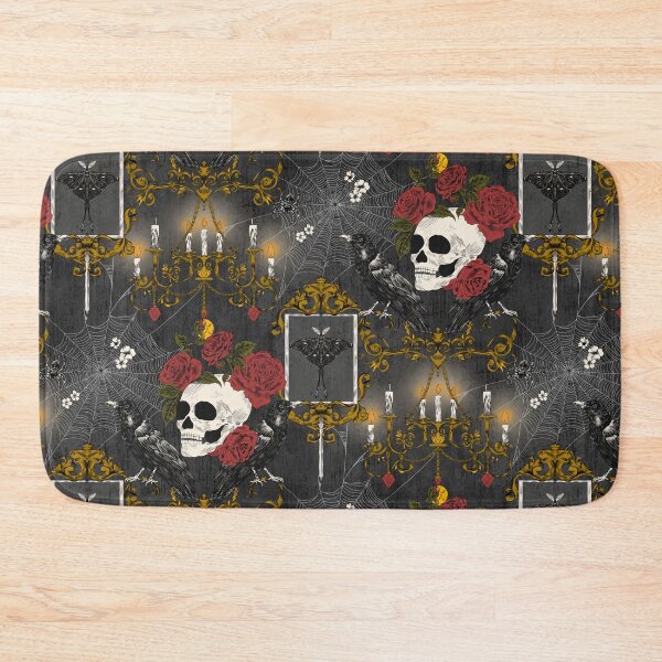 Item preview, Halloween Victorian Gothic Skull Rose Raven Damask Grey and Gold designed and sold by NoemiMarozsan.