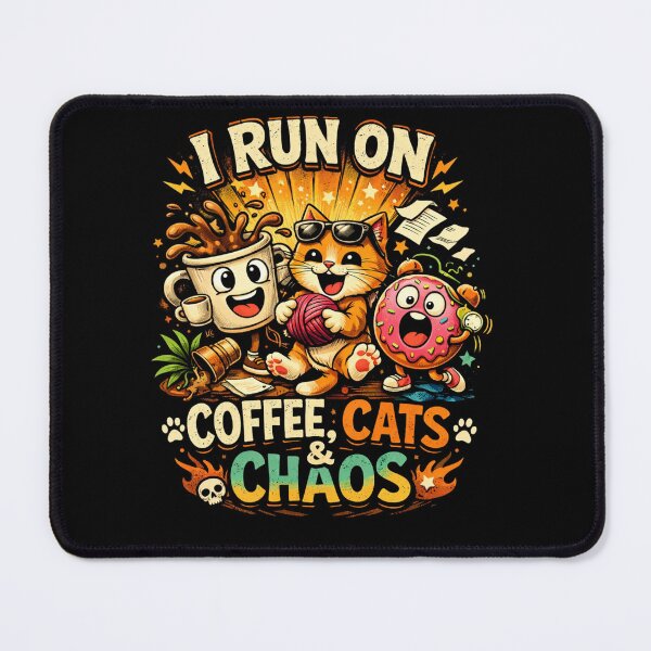 Item preview, I Run on Coffee, Cats & Chaos Funny Cat Lover Coffee Lover, Cute Caffeine Graphic designed and sold by DreamPixelPrint.