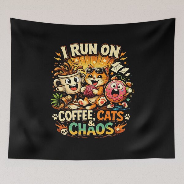 Item preview, I Run on Coffee, Cats & Chaos Funny Cat Lover Coffee Lover, Cute Caffeine Graphic  designed and sold by DreamPixelPrint.