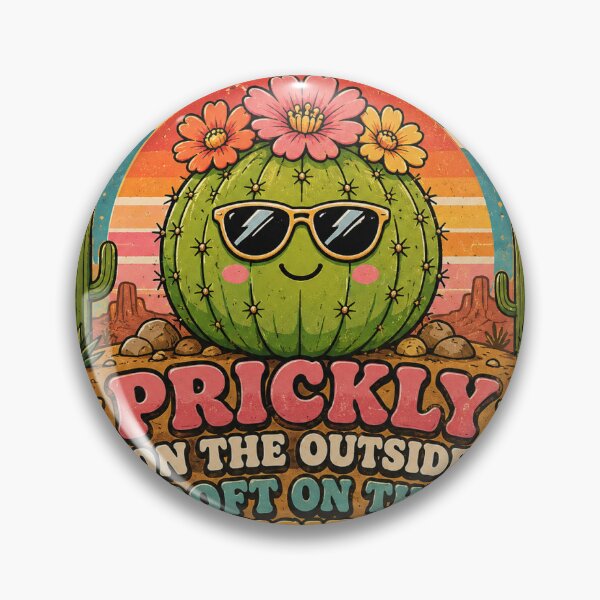Item preview, Cactus Prickly Outside Soft Inside Funny Vintage Badge Sticker designed and sold by RedRubyBubble.