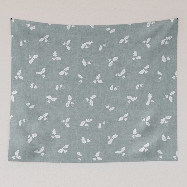 Item preview, minimal tossed acorn oak leaves scandinavian japandi autumn Sea Mist Blue designed and sold by RenattaZare.
