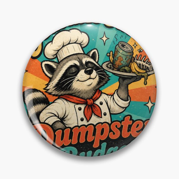 Item preview, Gourmet Dumpster Raccoon Funny Vintage Badge Sticker designed and sold by RedRubyBubble.