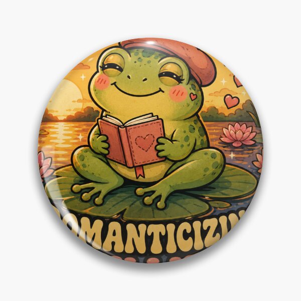 Item preview, Frog Romanticizing My Life Funny Vintage Badge Sticker designed and sold by RedRubyBubble.