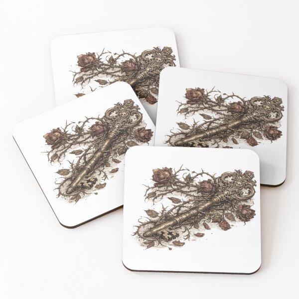Item preview, Ornate Vintage Key Roses Thorns Dark Fantasy Illustration Design designed and sold by irfanshikh.
