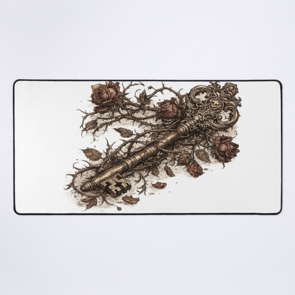Item preview, Ornate Vintage Key Roses Thorns Dark Fantasy Illustration Design designed and sold by irfanshikh.