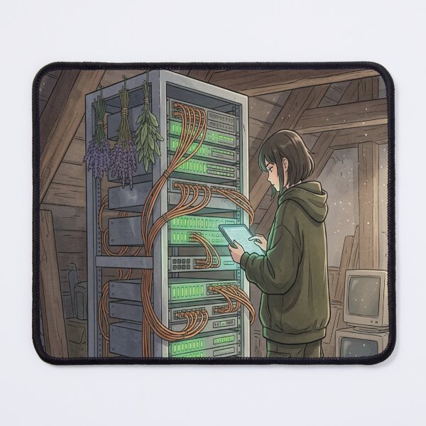 Item preview, Technomancy Attic Server Room - Cozy Tech Witch Anime Aesthetic Art designed and sold by raedattia.