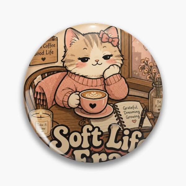 Item preview, Soft Life Era Cat Funny Vintage Badge Sticker designed and sold by RedRubyBubble.
