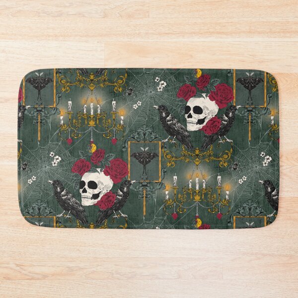 Item preview, Halloween Victorian Gothic Skull Rose Raven Damask Teal and Gold designed and sold by NoemiMarozsan.