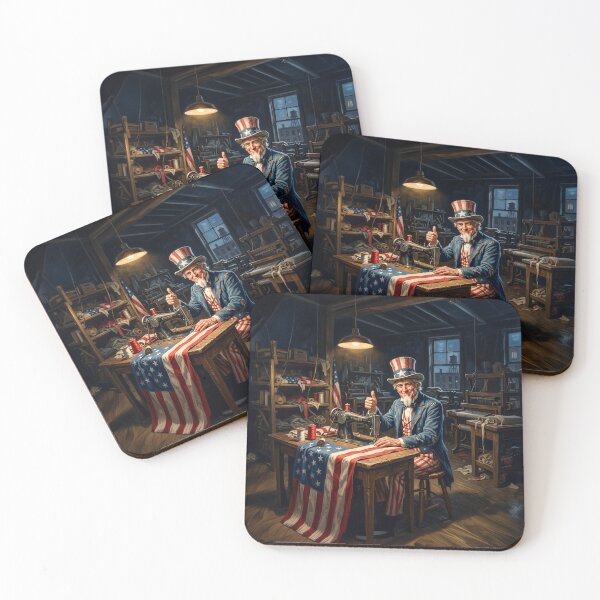 Aperçu de l'œuvre Uncle Sam Sewing American Flag créée et vendue par Home Decor Art.