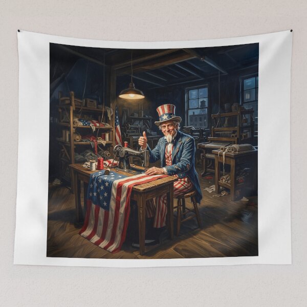 Artikelvorschau, Uncle Sam Sewing American Flag entworfen und verkauft von Home Decor Art.