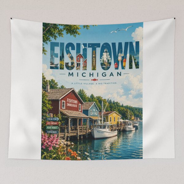 Item preview, Fishtown Leland Michigan Historic Harbor on Lake Michigan designed and sold by Places On Earth.