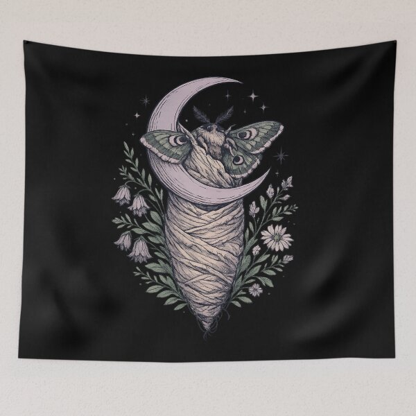 Item preview, Pastel Goth Moth Crescent Moon Botanical Illustration Dark Academia Art designed and sold by irfanshikh.