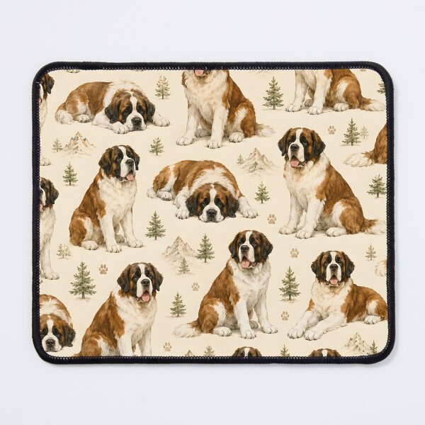 Item preview, Saint Bernard Mountain Companion Watercolor Seamless Pattern designed and sold by blankTeeShirt.