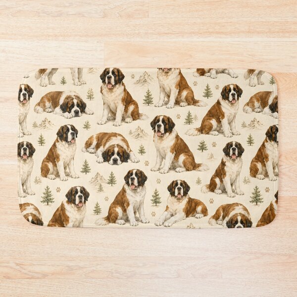 Item preview, Saint Bernard Mountain Companion Watercolor Seamless Pattern designed and sold by blankTeeShirt.