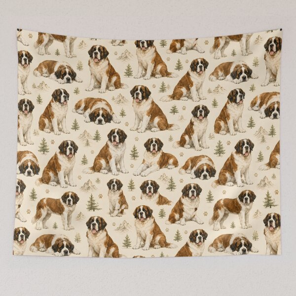 Item preview, Saint Bernard Mountain Companion Watercolor Seamless Pattern designed and sold by blankTeeShirt.