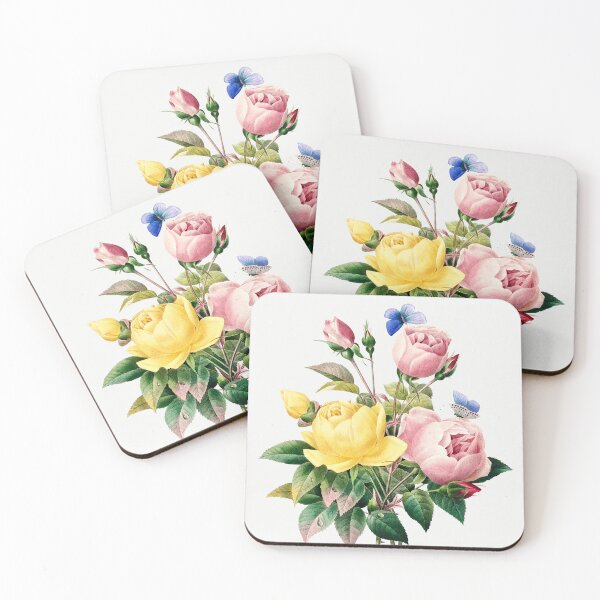 Item preview, Yellow and Cabbage Roses Vintage Botanical Illustration designed and sold by TheRetroArtRoom.