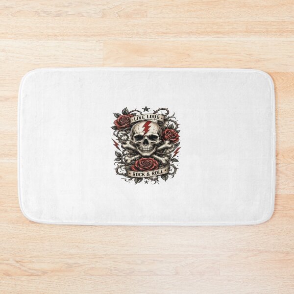 Item preview, Live Loud Rock & Roll Skull and Roses Vintage Artwork designed and sold by Artisan Finds Online.