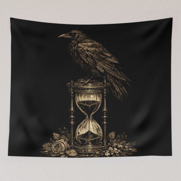 Item preview, Gothic Raven Hourglass Death Time Witchy Dark Cottagecore Design designed and sold by irfanshikh.