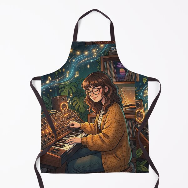 Item preview, Cozy Synth Girl Playing Analog Synthesizer - Retro Vinyl Aesthetic Art designed and sold by raedattia.
