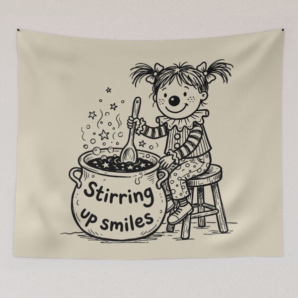 Item preview, Whimsical Cauldron Bubbles - Cute Clown Girl designed and sold by bapupa.