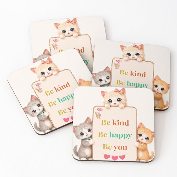 Item preview, Cute Kitten Be Kind Be Happy Be You Inspirational Wall Art | Kawaii Cat Quote | Nursery Decor | Positive Quote Illustration designed and sold by dreamybyana.