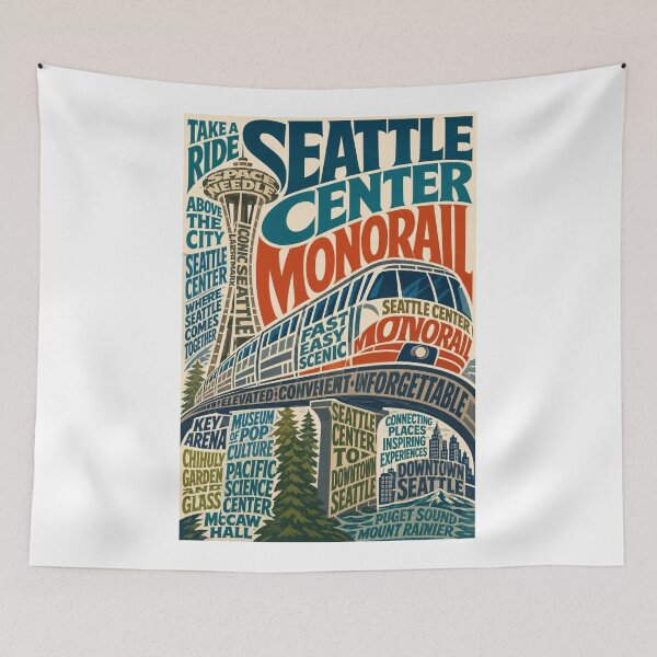 Item preview, Seattle Center Monorail Space Needle Downtown Seattle Washington Landmark and Seattle Center Transit designed and sold by Aryabek.