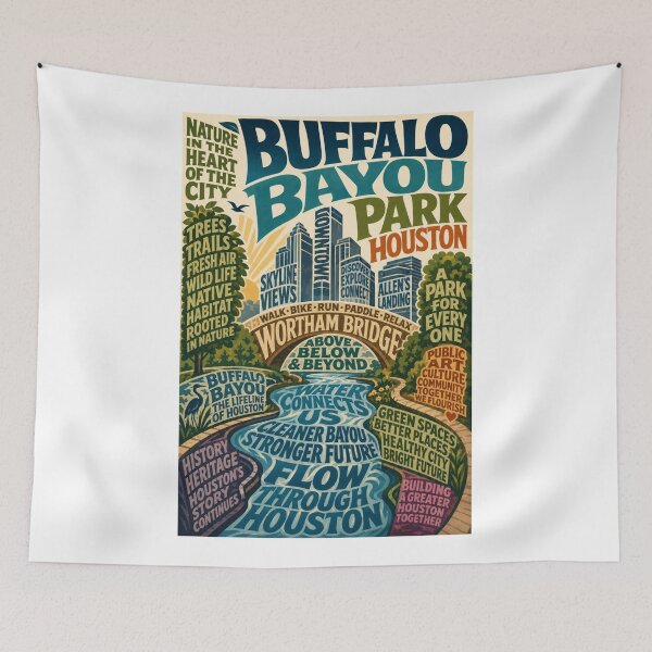Item preview, Buffalo Bayou Park Houston Texas Skyline Wortham Bridge and Allen's Landing designed and sold by Aryabek.