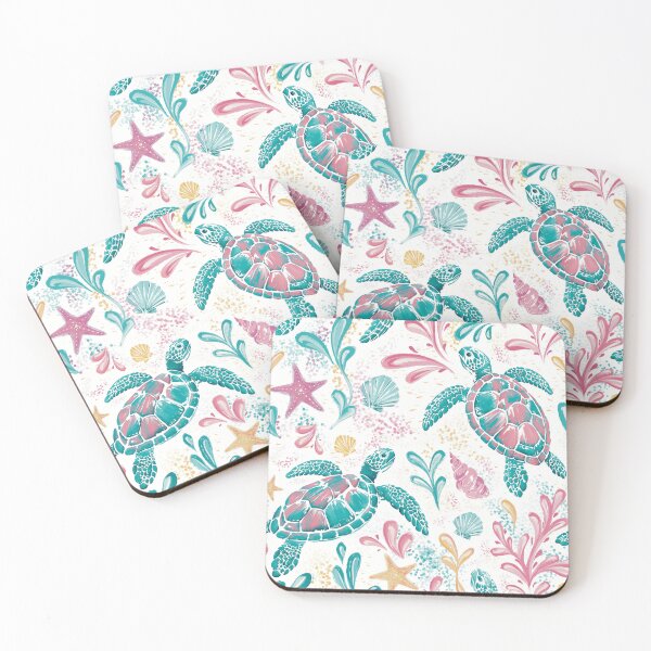 Item preview, Sea Turtle Pattern | Pink Turquoise Coastal Beach Print | Cute Ocean Turtles Seamless Design designed and sold by MonNoir.