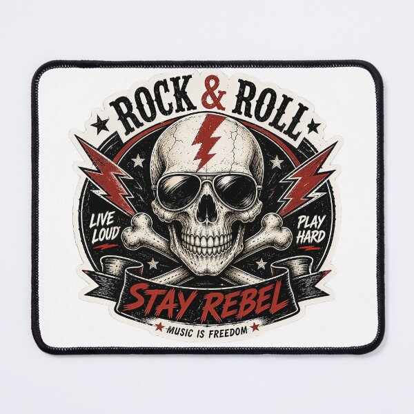 Item preview, Stay Rebel – Vintage Rock & Roll Skull Badge with Lightning Bolts designed and sold by Artisan Finds Online.