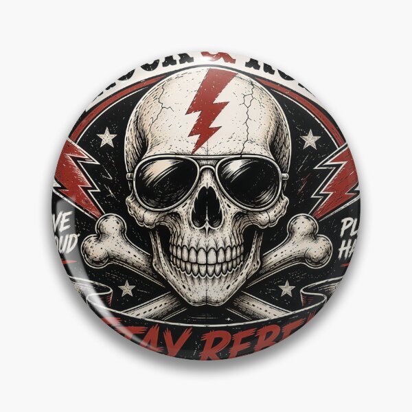 Item preview, Stay Rebel – Vintage Rock & Roll Skull Badge with Lightning Bolts designed and sold by Artisan Finds Online.