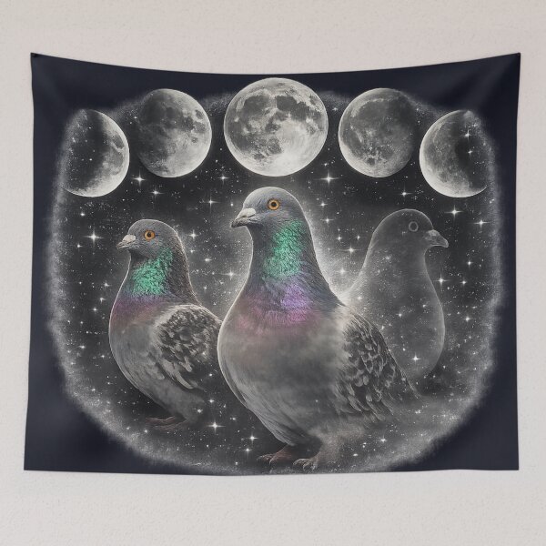 Item preview, Moon Phase Pigeons Celestial Night Sky Art designed and sold by azule1.