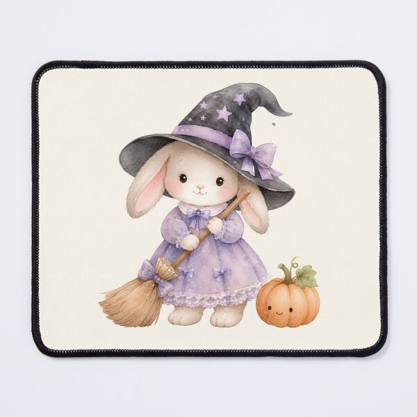 Item preview, Cute Pastel Witch Bunny with Pumpkin | Kawaii Halloween Watercolor Rabbit designed and sold by looplandger.