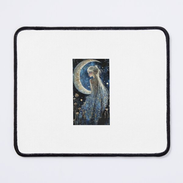 Item preview, lady in a blue dress with a gold moon and stars and flowers designed and sold by carlsmart1.