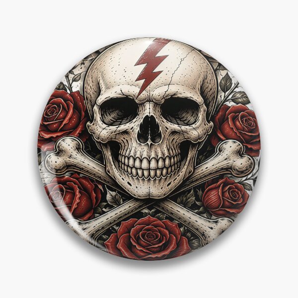 Item preview, Rock & Roll Roses – Vintage Skull & Crossbones Music Emblem designed and sold by Artisan Finds Online.